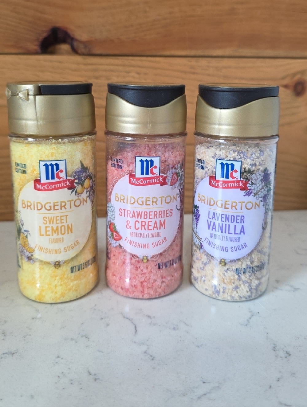McCormick Bridgerton Finishing Sugars Strawberry Cream, Lemon, Lavender Vanilla